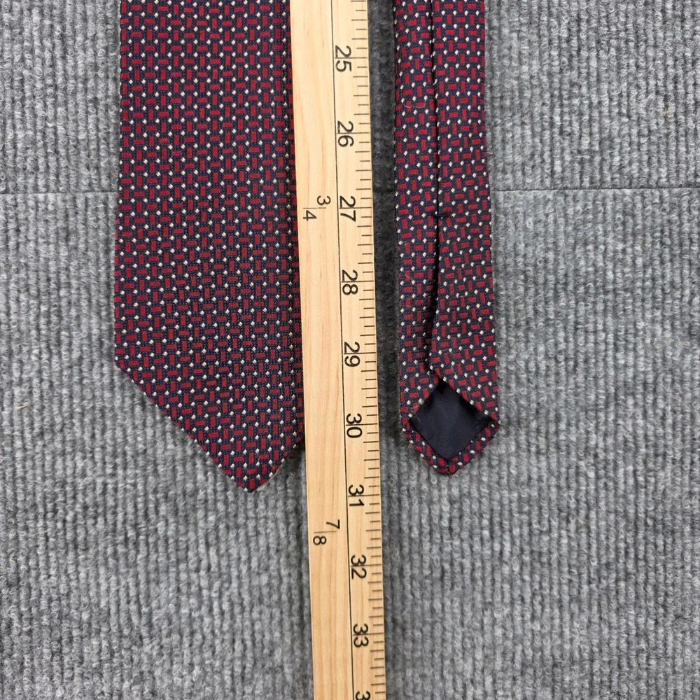 Brooks Brothers Makers XL Silk Tie Red Navy Blue Geometric Woven England USA